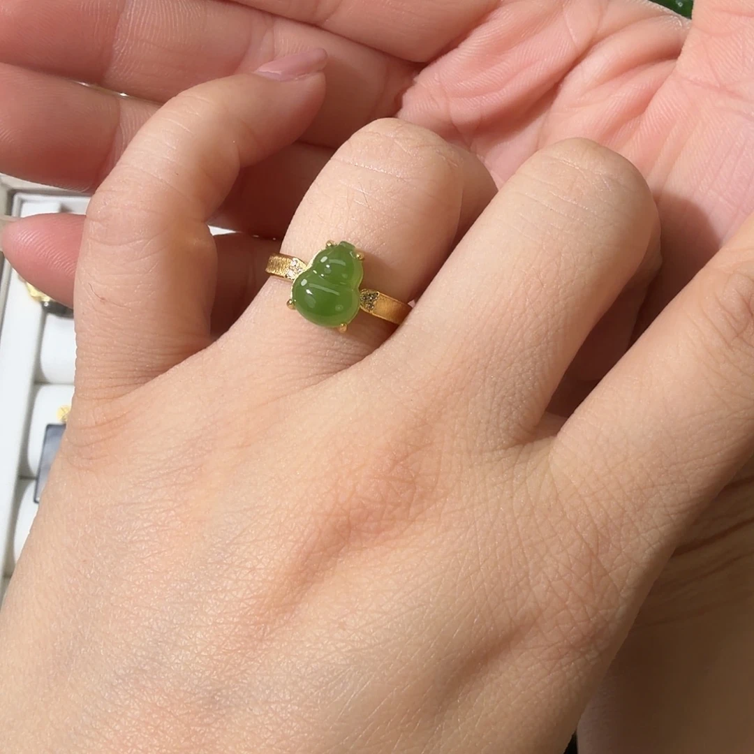 和田玉（碧玉）银S925镀金镶嵌戒指