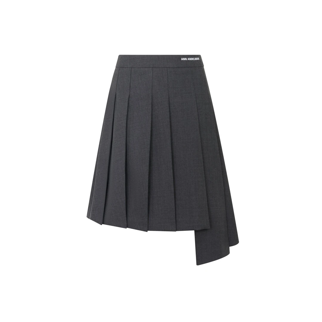 ANN ANDELMAN 25秋冬 时尚休闲不规则深灰色中长款百褶裙