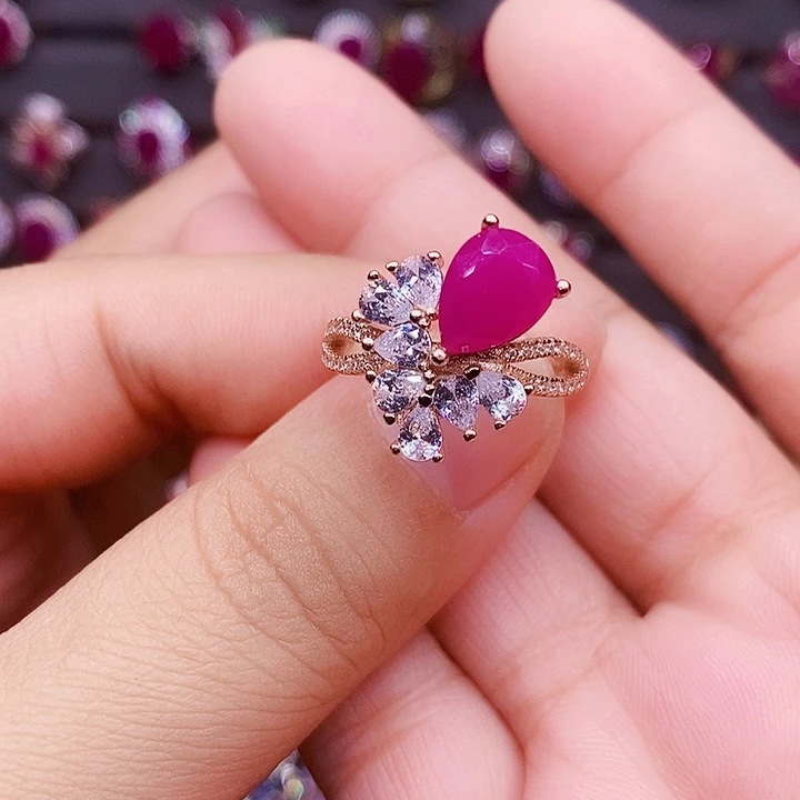 红宝石戒指银S925镶嵌