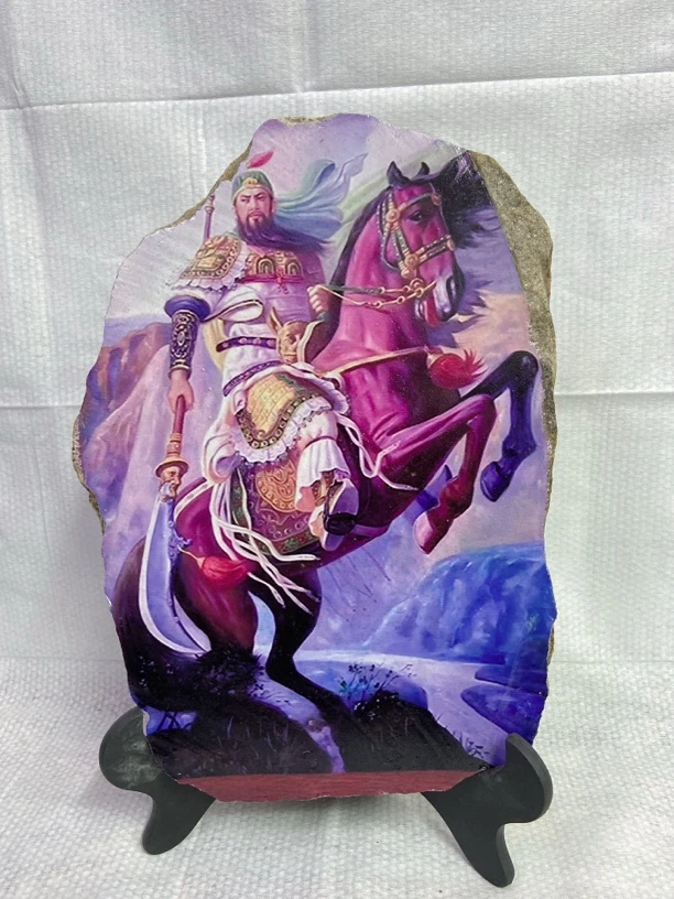 29*21，手工制作石头画，关公战马，防水不掉色，永久保存