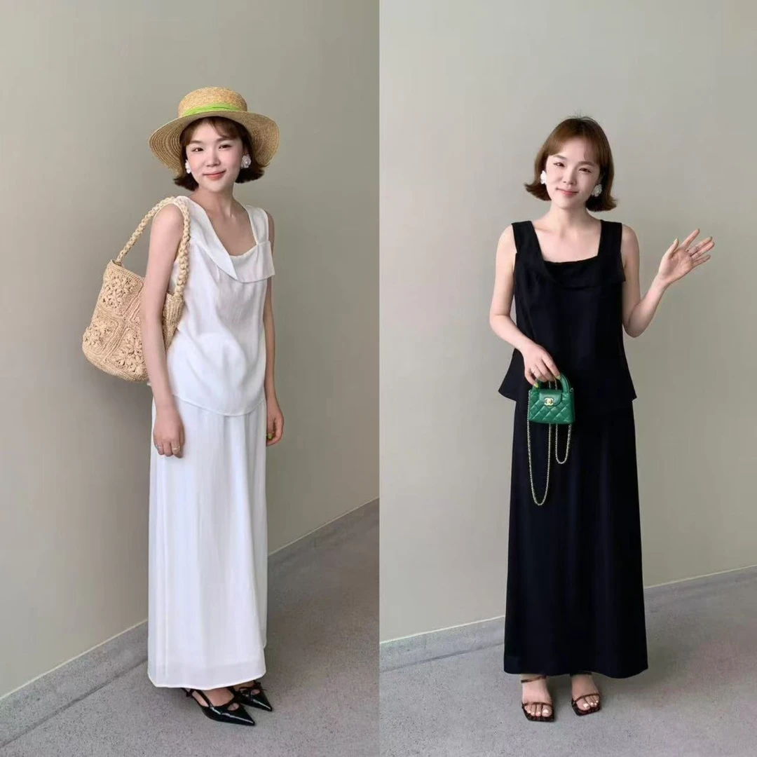 57125#(两件套)这一套我狼狠心动了!时尚背心+显瘦半身裙