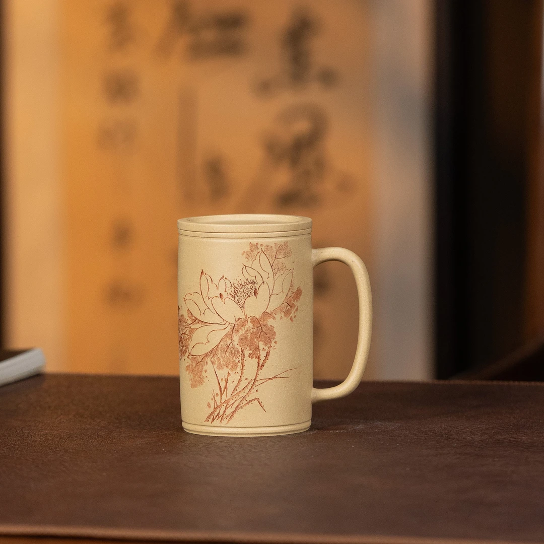 【利贞丨刻绘盖杯】原矿本山绿泥约200cc 李建军全手工制茶具