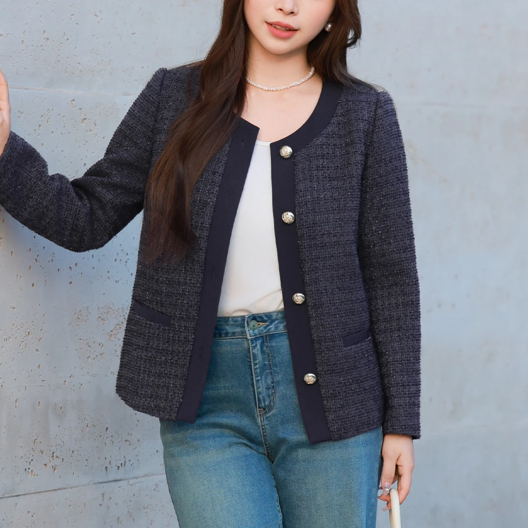 【早春亮丝粗花呢小香风】MsShe大码女装2025春设计感外套Q2502028