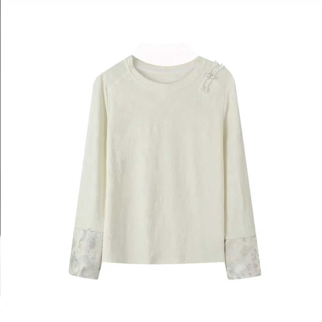 1902新款国风盘扣圆领提花打底衫