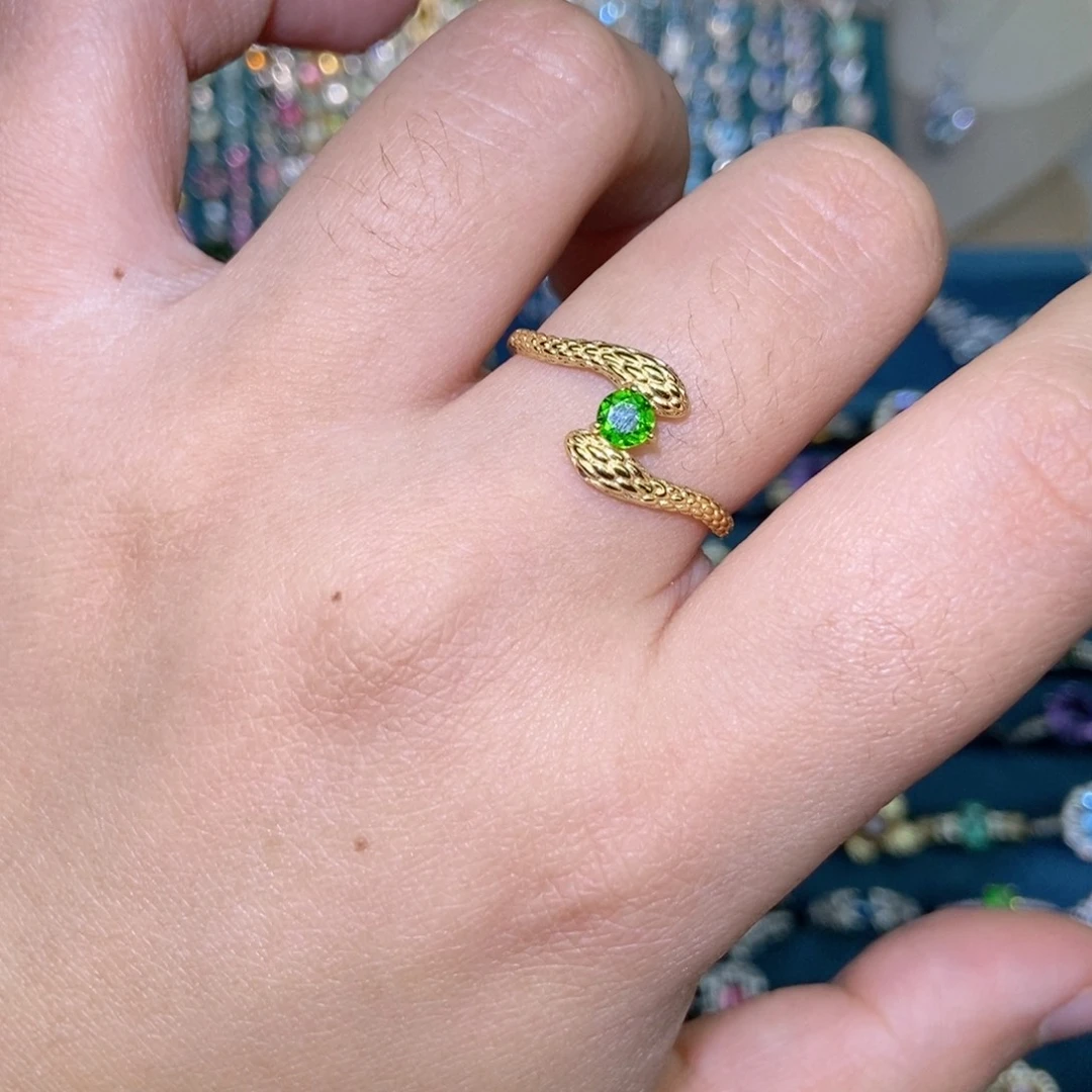 透辉石开口戒指银S925镶嵌