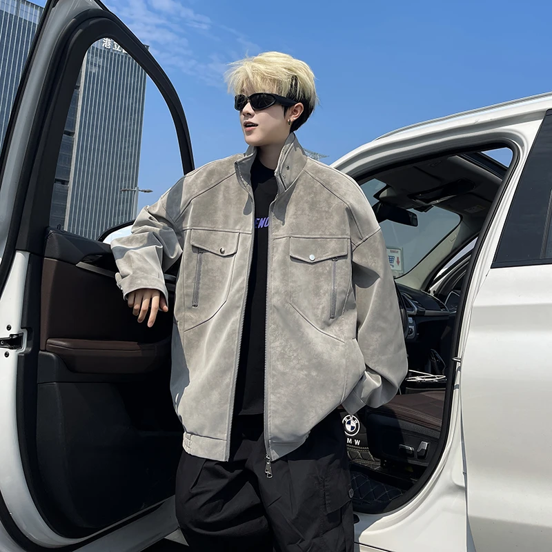 美式立领pu皮飞行员夹克男秋季cleanfit重磅棒球服潮流显肩宽外套