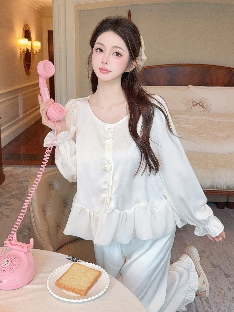 2025新款宫廷公主风长袖家居服春秋季法式冰雪丝高级感睡衣女套装