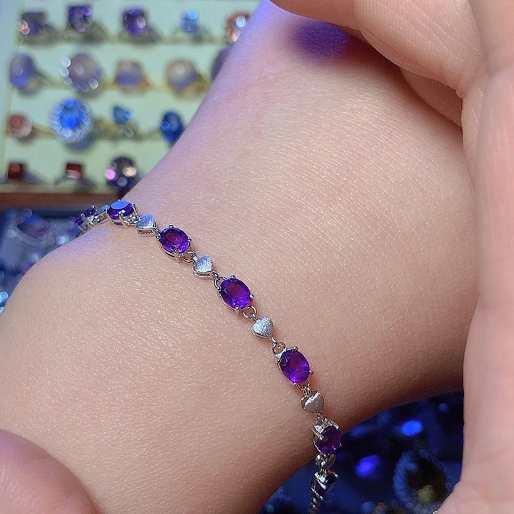 紫晶手链银S925镶嵌玉*
