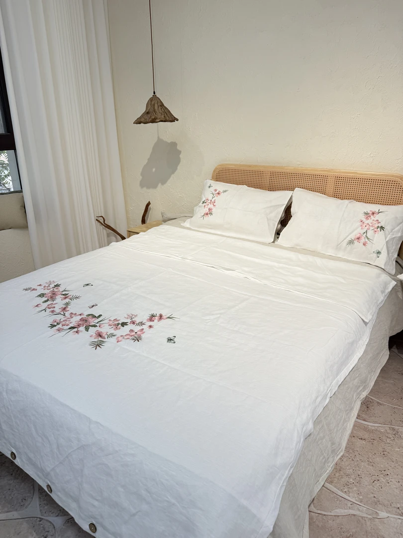 【麻先森-素锦繁花】100%汉麻天然材质透气刺绣绣花六件套-gc