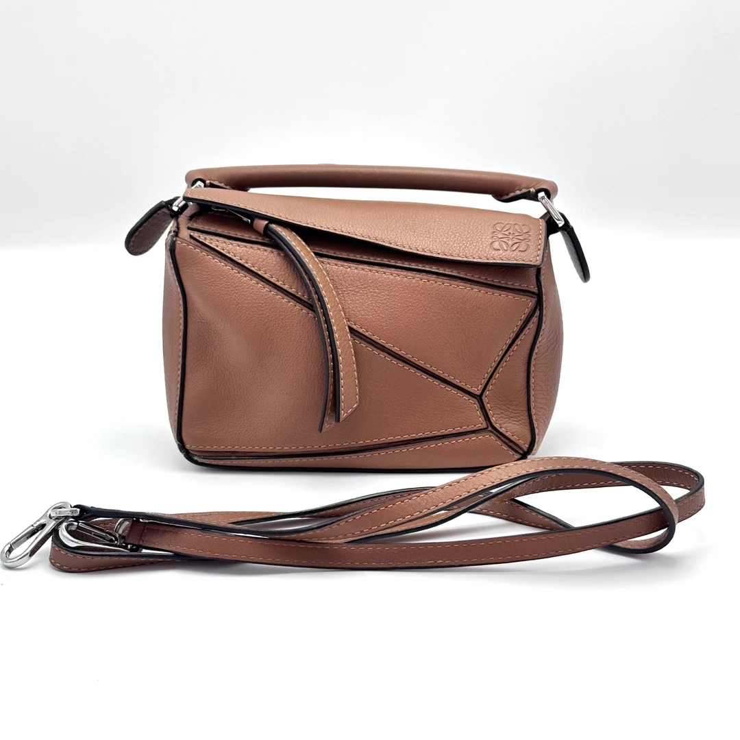 95新 LOEWE/罗意威 Puzzlemini焦糖色几何手提单肩斜挎包 21082
