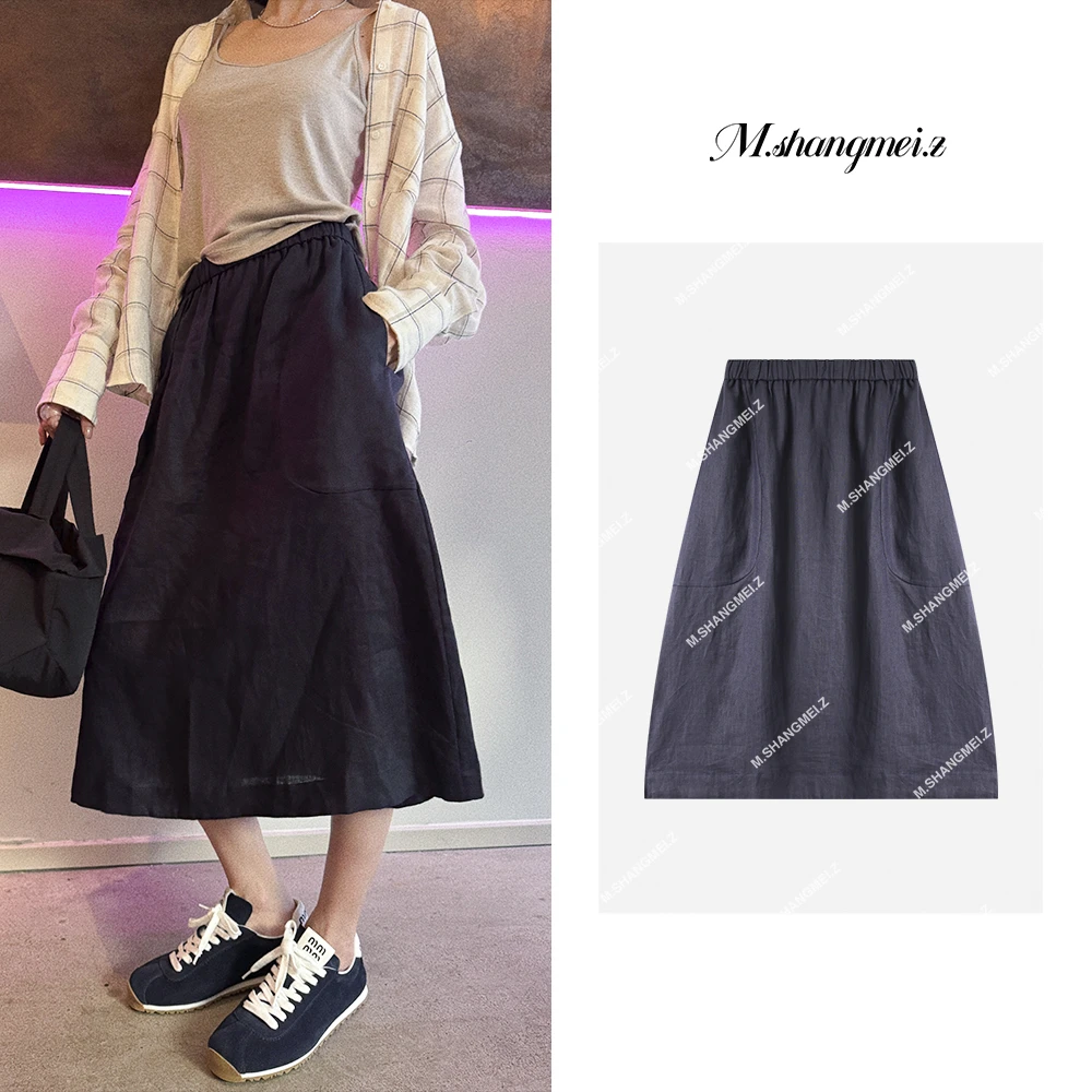 M.SHANGMEI.Z/沐熙【云褶】美大哥高腰复古时尚松紧带半身裙X062651