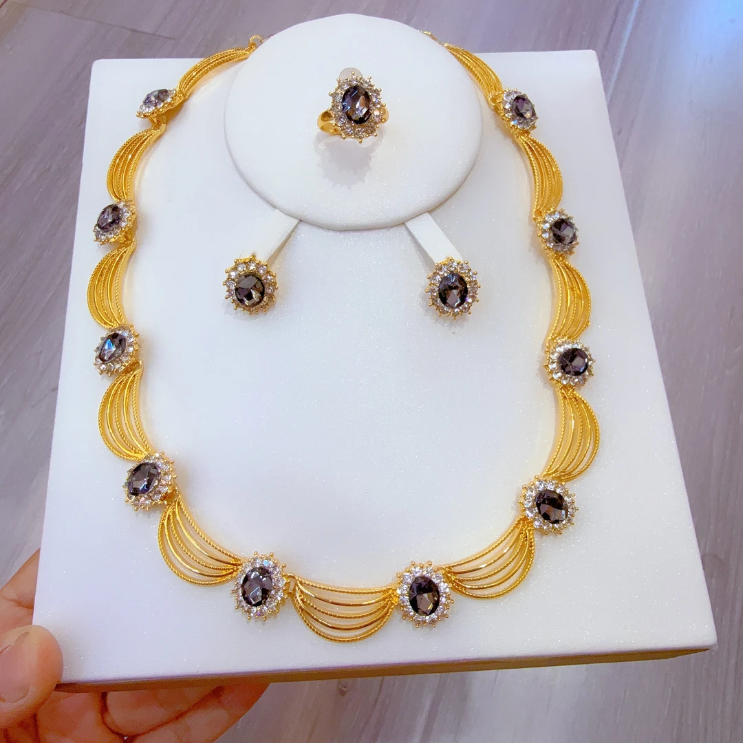 铜合金项链 新款时尚欧美三件套首饰百搭网红婚礼佩戴高级