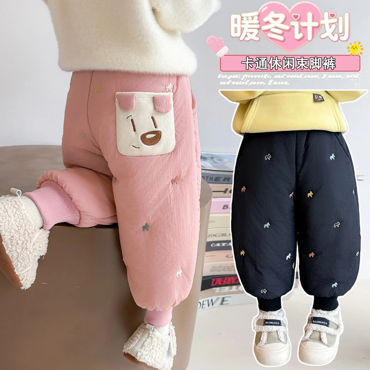 儿童裤子韩版冬季卡通女童中小童休闲宝宝外穿加绒加厚洋气棉裤