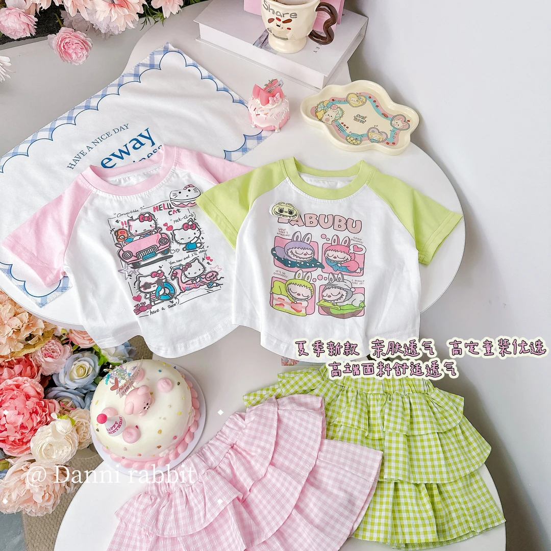 【Dannirabbit】*卡通治愈+经典格子*女童套装X-7986