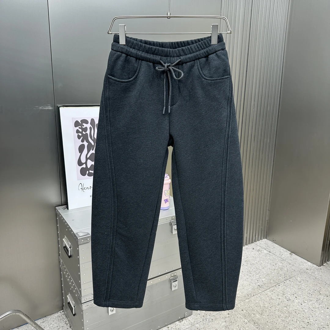 男士时尚百搭冬季加绒加厚宽松立体剪裁松紧腰深灰色休闲裤 卫裤
