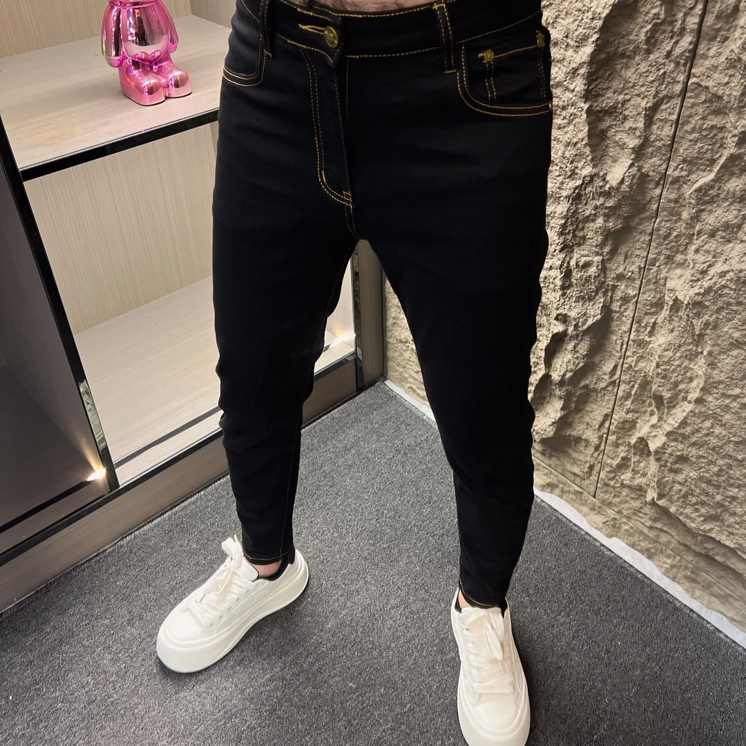 九分牛仔裤男士夏季薄款弹力修身潮牌黑色小脚休闲男士长裤-1187