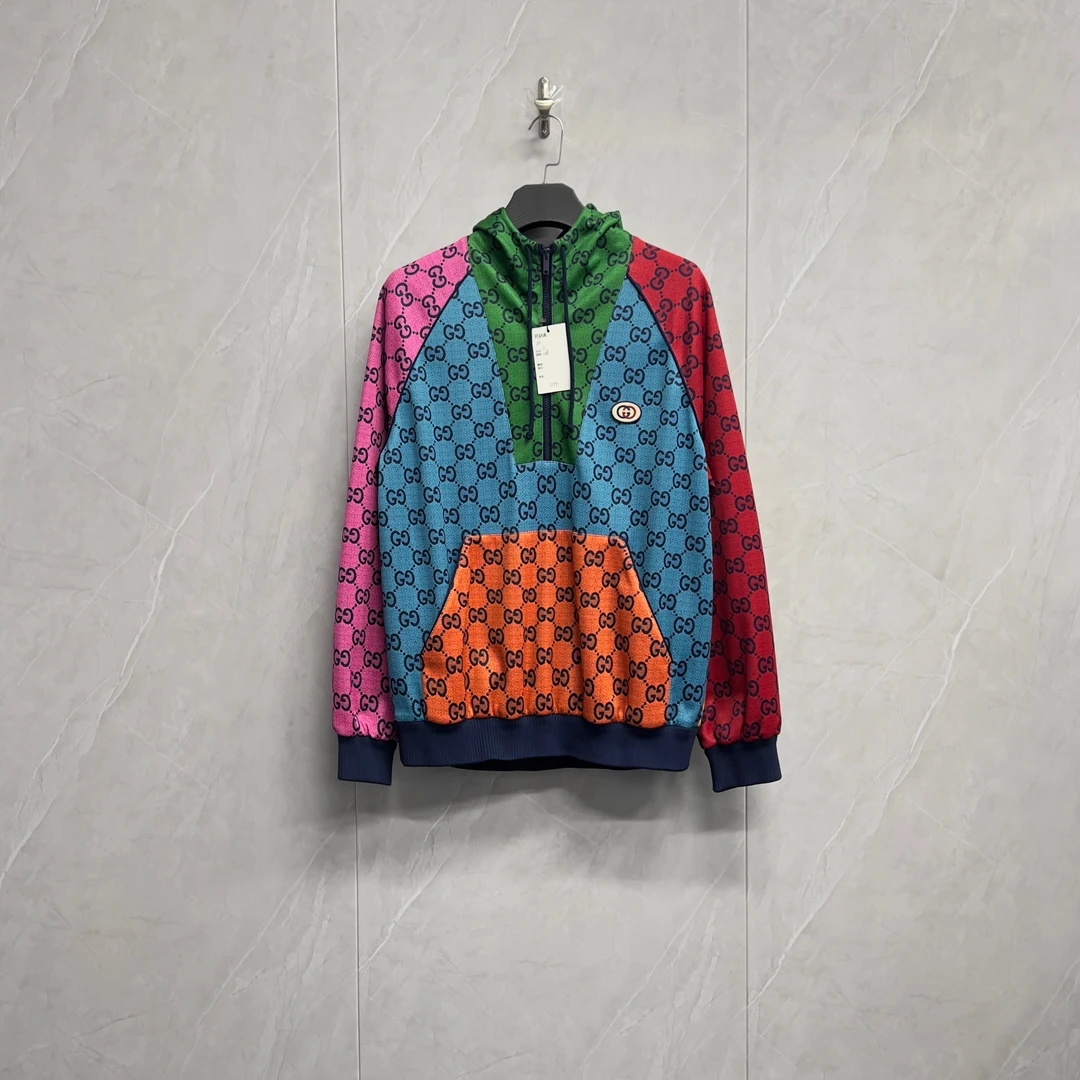 全新未使用 GUCCI/古驰 满Logo刺绣半拉链套头帽衫夹克/11194/M码