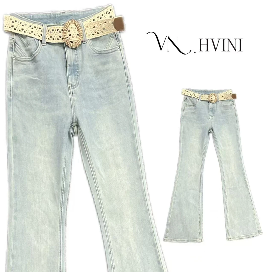 HUANG  VINI【如坐春风】春季新款时尚休闲直筒显瘦拼接牛仔裤L1072