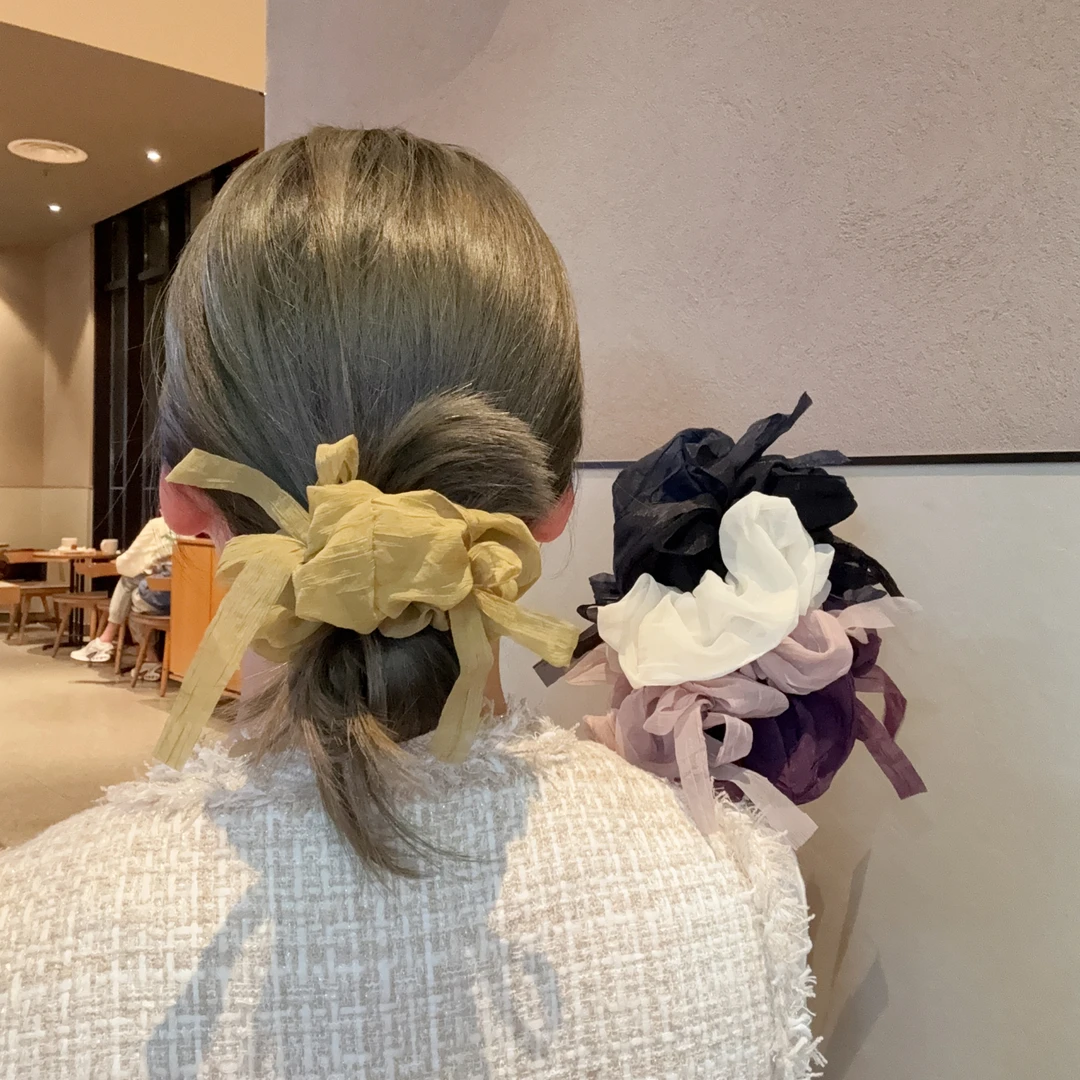 打结蝴蝶结网纱发圈纯色温柔曼妙轻纱大肠圈日常百搭森系头饰发饰