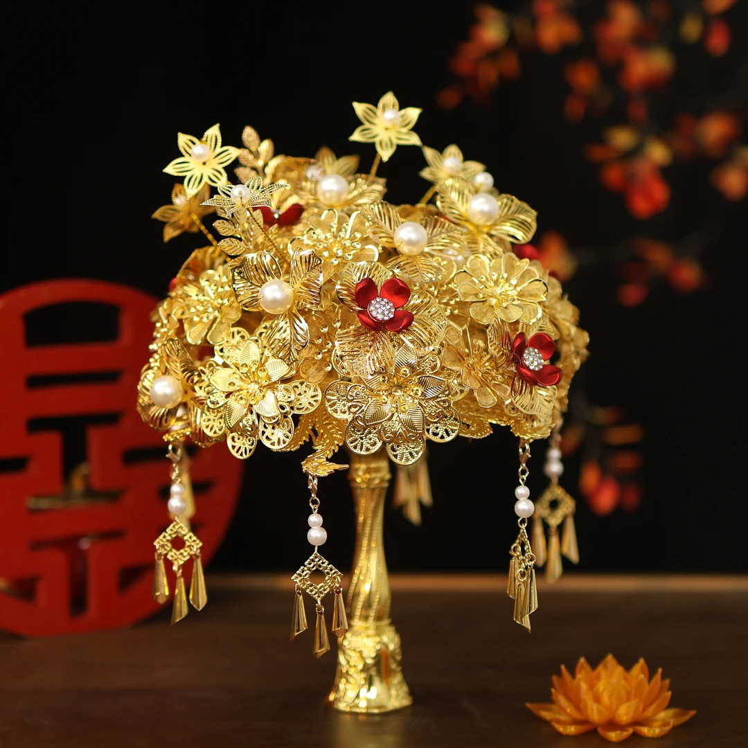 新中式婚礼新娘新婚闺蜜结婚礼物搭秀禾DIY材料包成品金色手捧花