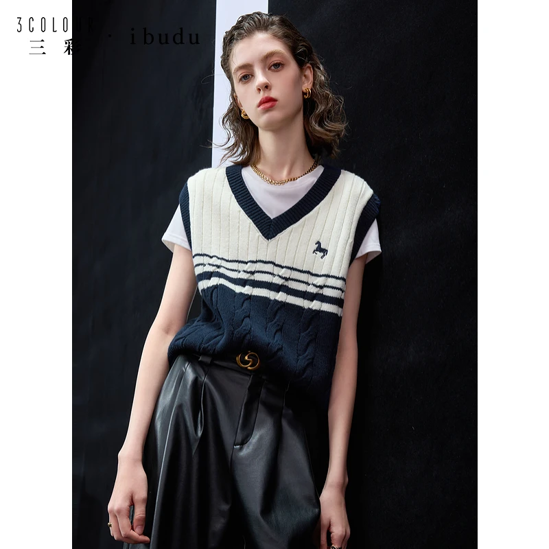0741金拐子专属三彩2025春季新款学院风毛衫背心绞花坑条针织dbq