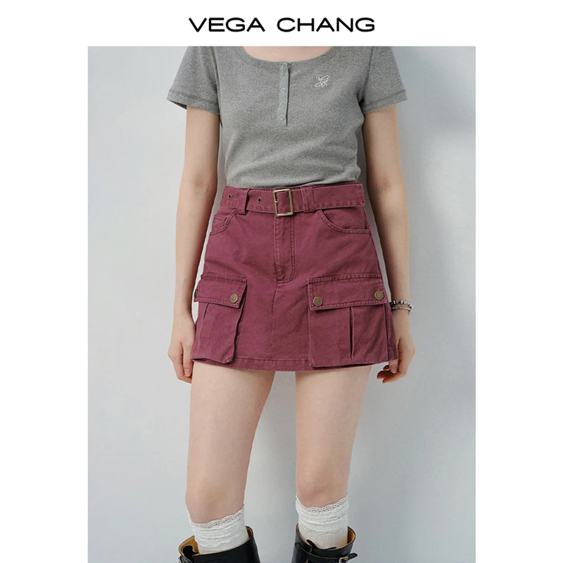 VEGA CHANG半身裙女2025新款夏季通勤百搭工装自带腰带裙裤0184LW