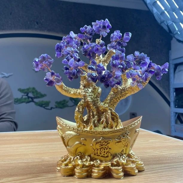 【彩稻甄选®】紫水晶发财树约25×27