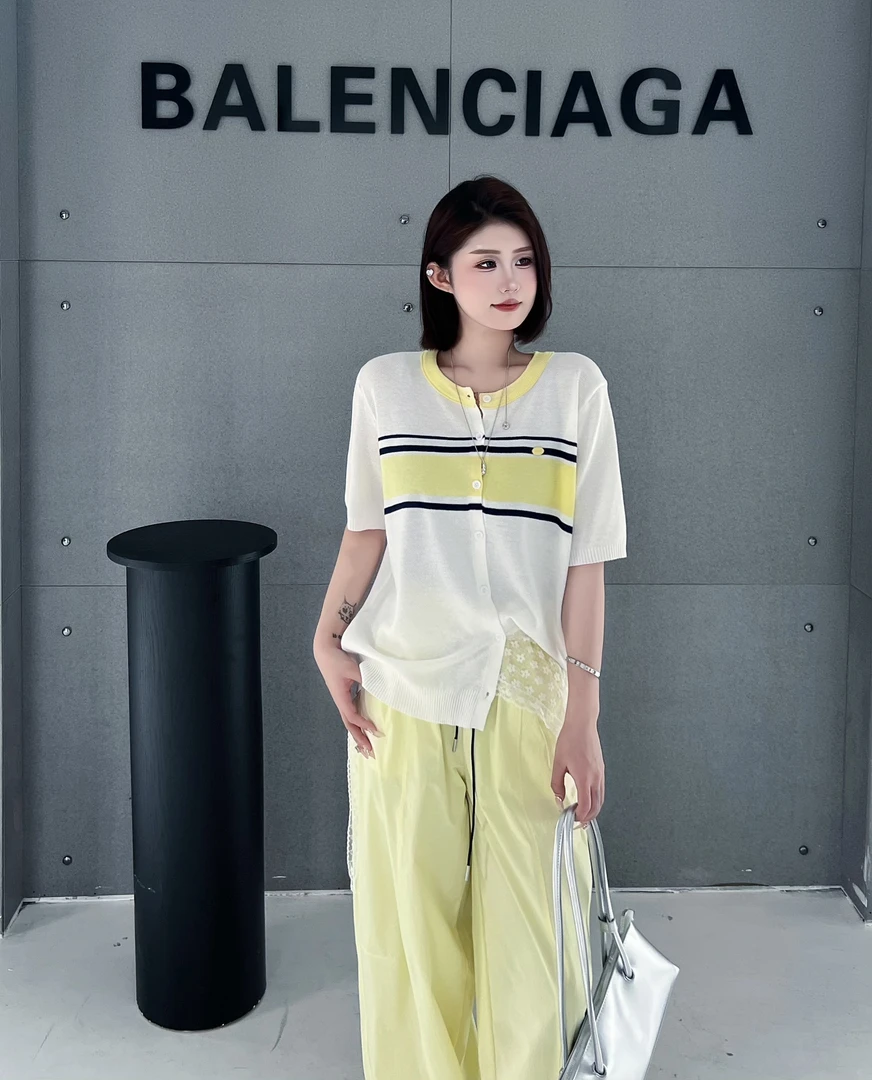 毛小衣冰丝显瘦气质白色时尚夏季拼接撞色减龄短袖宽松拼色9080