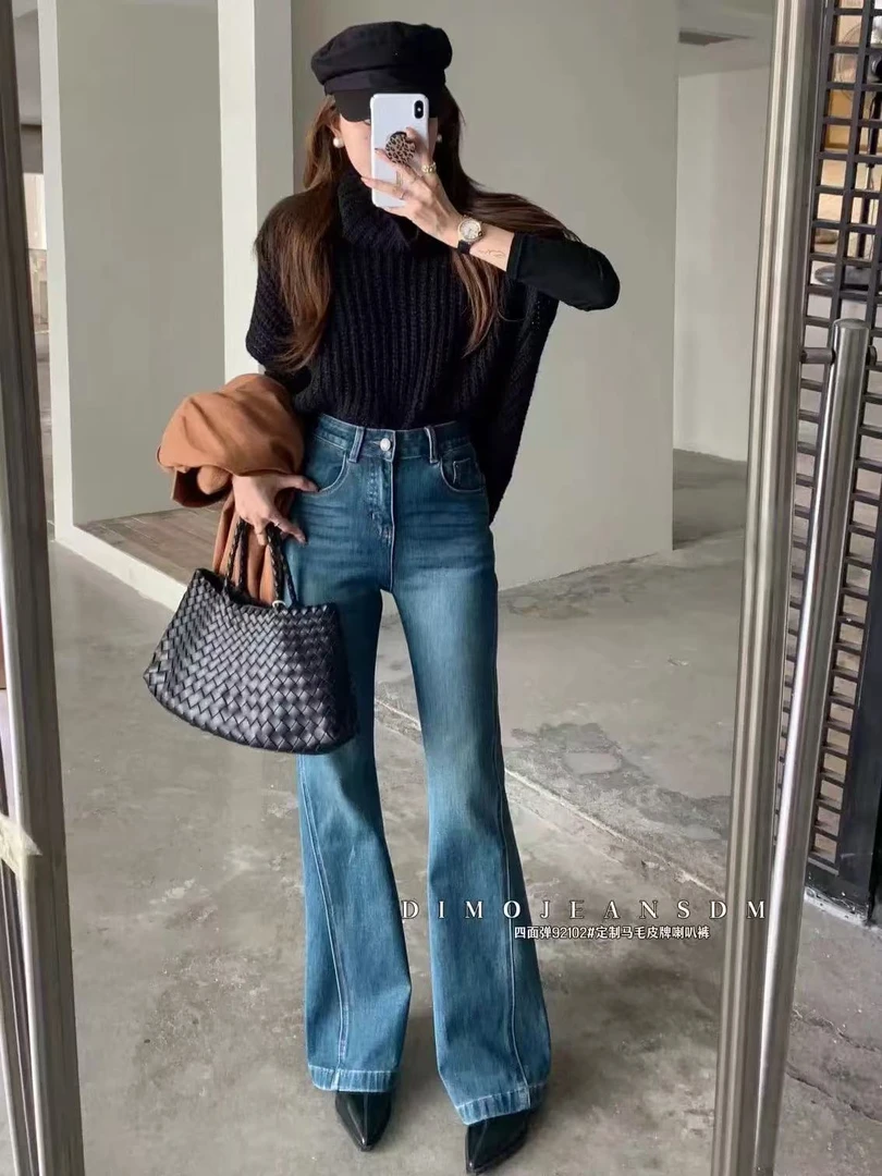 新【92102】 DIMO【四面弹】【德绒】高腰女神微喇裤秋冬高级质感