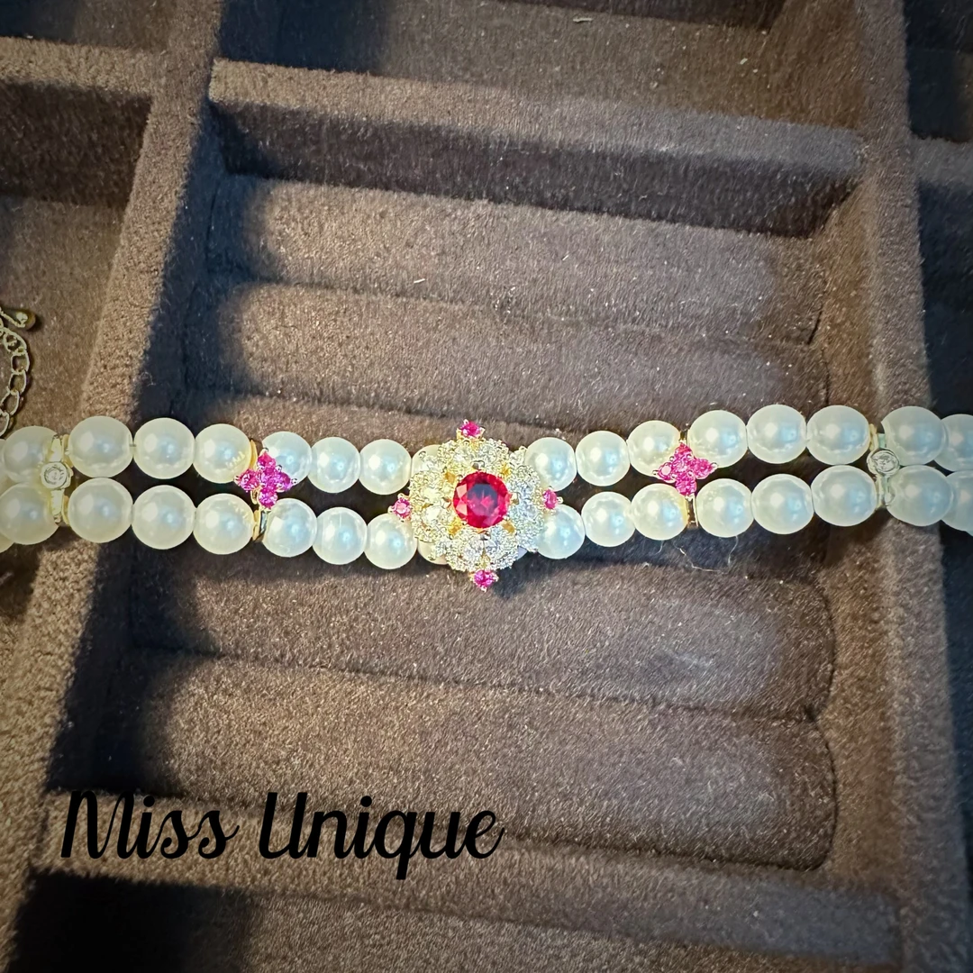 D5027红色圆形双层珠珠手链