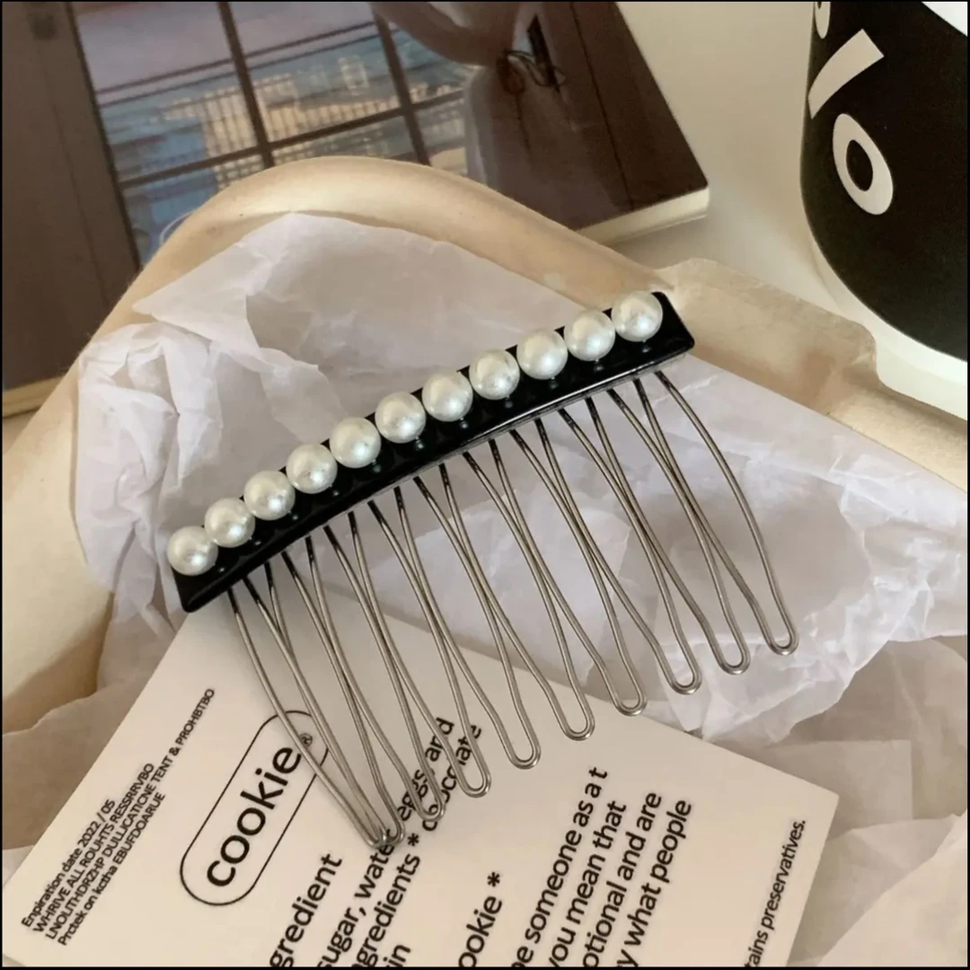 2433高级感珍珠发梳插梳刘海夹发夹后脑勺头饰防滑发卡女