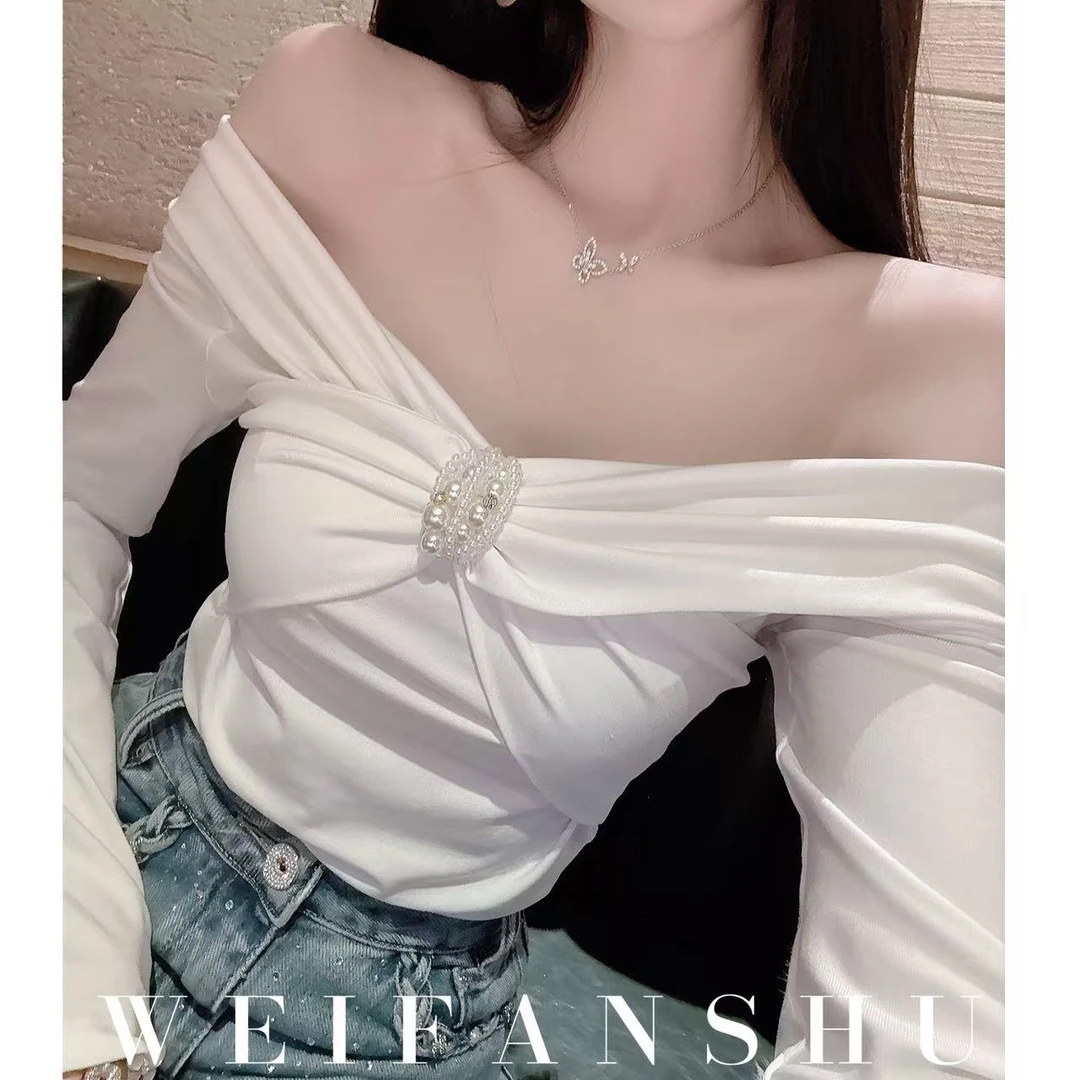 WEIFANSHU/魏凡舒【小情调】早春新款纯欲设计感露肩精致显瘦上衣