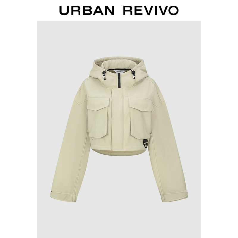 UR2025冬季新款女装休闲机能连帽抽绳加绒短款外套UYN150005