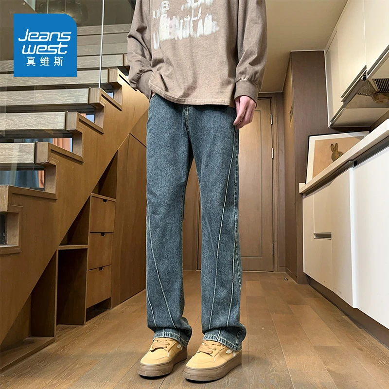 真维斯微喇牛仔裤男款秋季潮牌美式高街显瘦复古长裤子男2025新款
