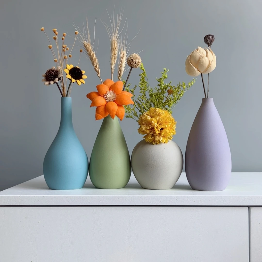 摆件陶瓷小花瓶摆件含花总高约20-30cm