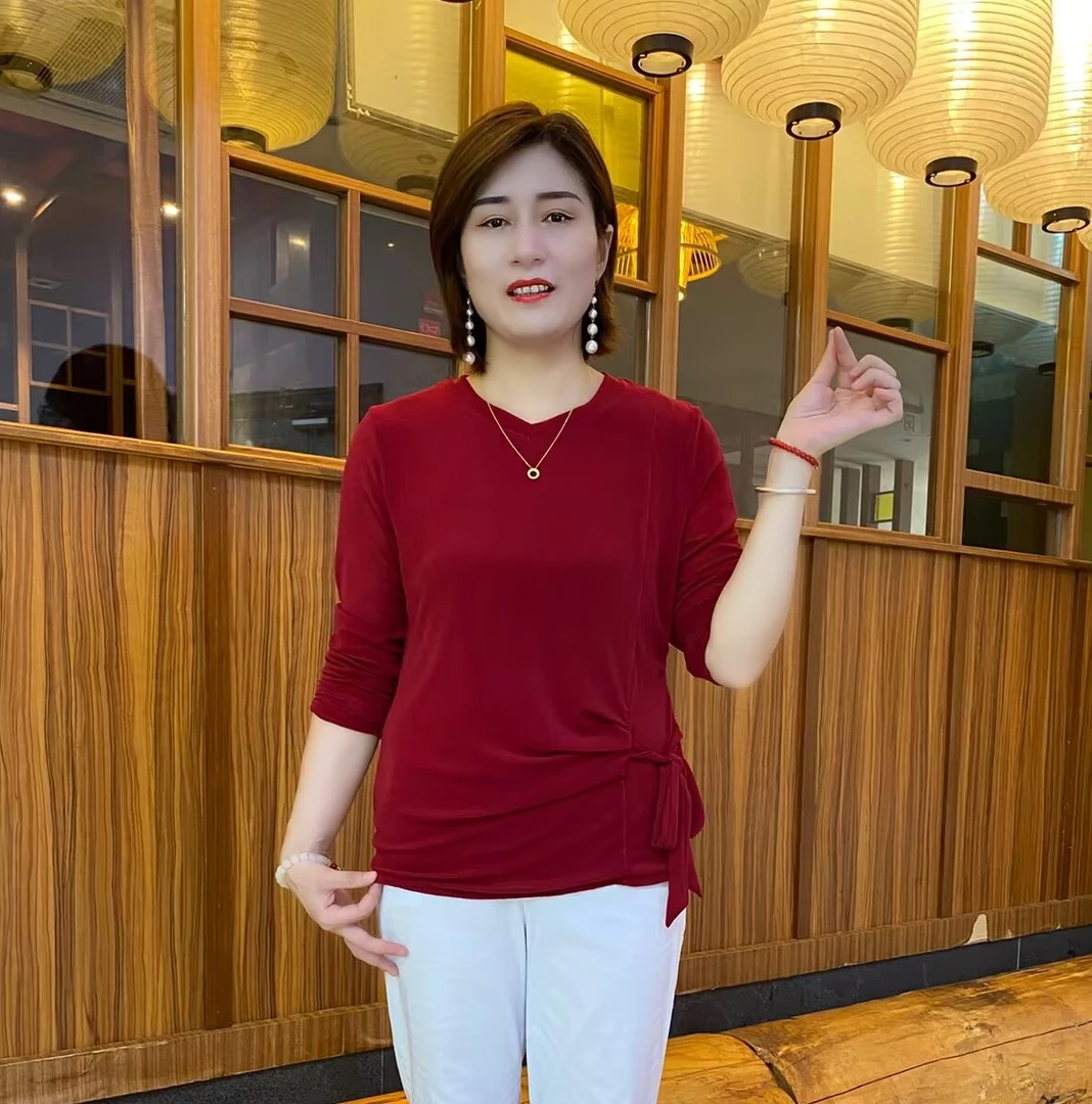 秋季长袖时尚法式中老年女装薄款网红宽松百搭气质小衫