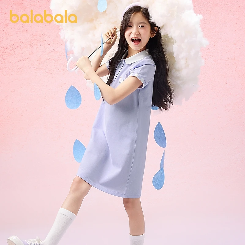 巴拉巴拉女童裙子儿童连衣裙2025新款夏装中大童洋气撞色Polo裙