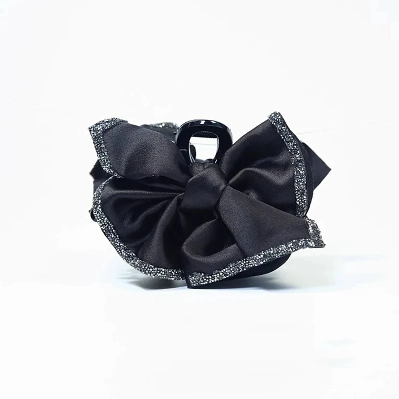 黑色抓夹奥黛丽赫本增发量缎面高级感鲨鱼夹后脑勺气质蝴蝶结1313