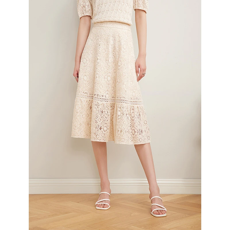 Goodland美地女装2025夏季新款镂空蕾丝气质百搭半身裙LC35250090