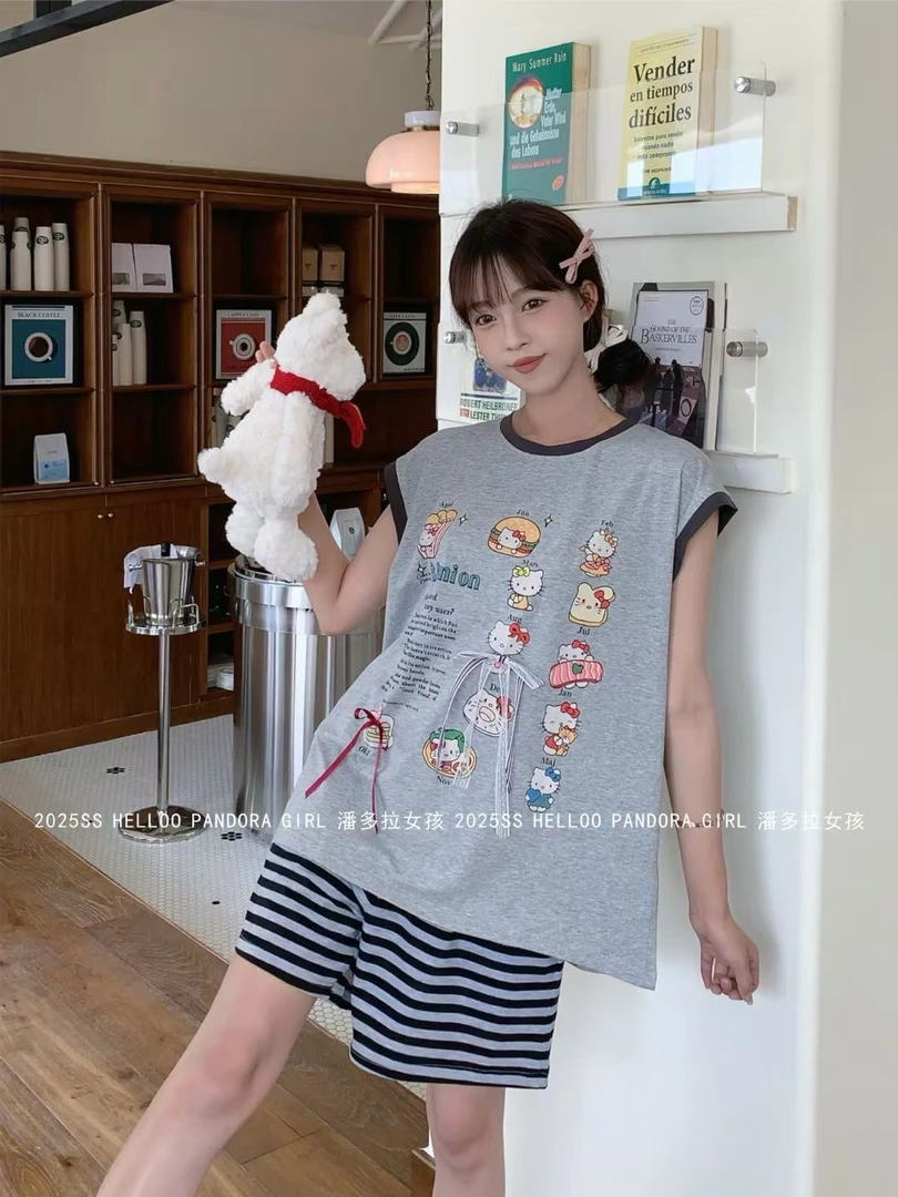 【欢欢精选】潘多拉131卡通猫咪设计纯棉舒适外穿睡衣套装