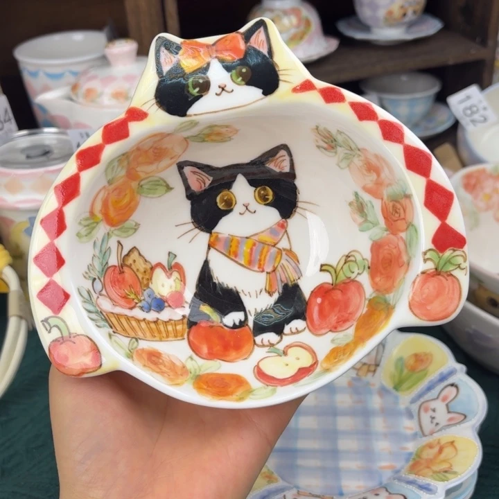 红苹果黑白猫咪碗