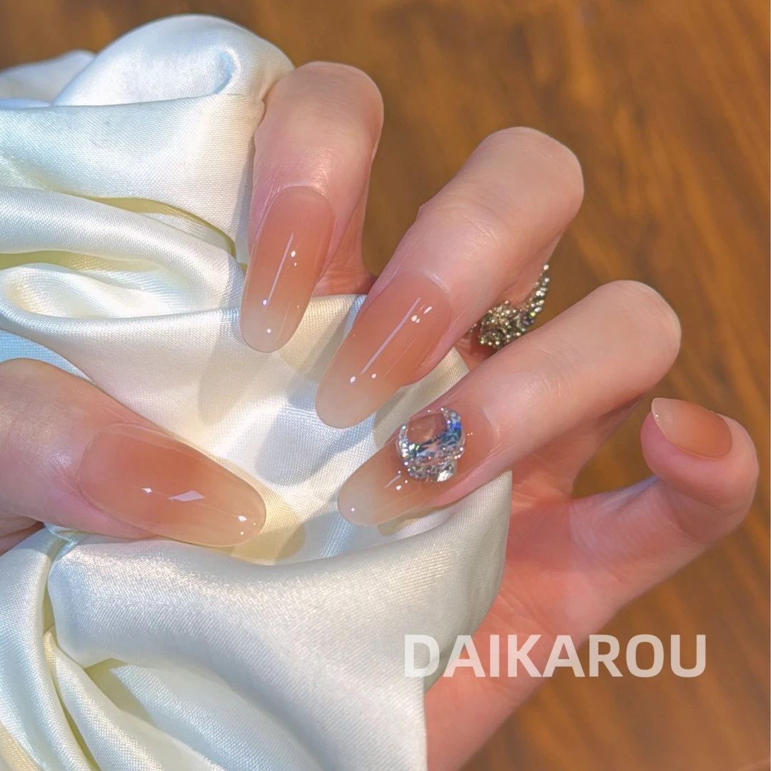 粉桃冰茶 黛卡柔 新甲型 此度 中椭圆 长椭圆手工穿戴甲12片