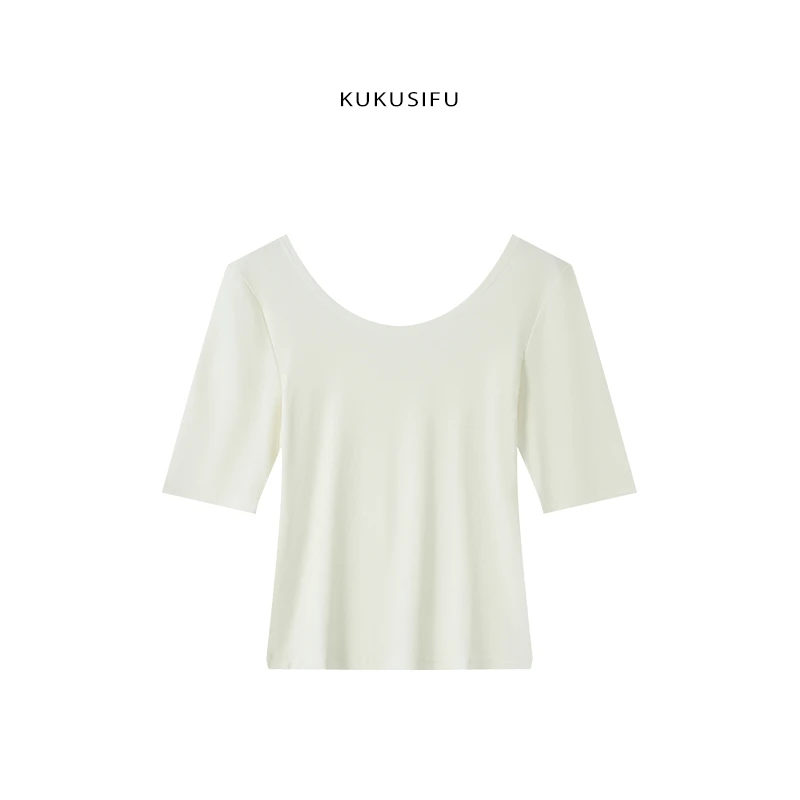 时尚休闲风修身T恤U型领五分袖春夏常规款