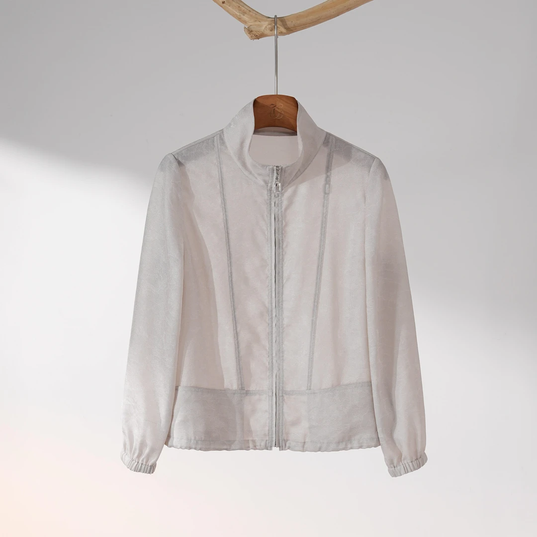 西子/【风尚夹克】高级简约立领暗纹提花防晒浅灰色外套/WTSJ030