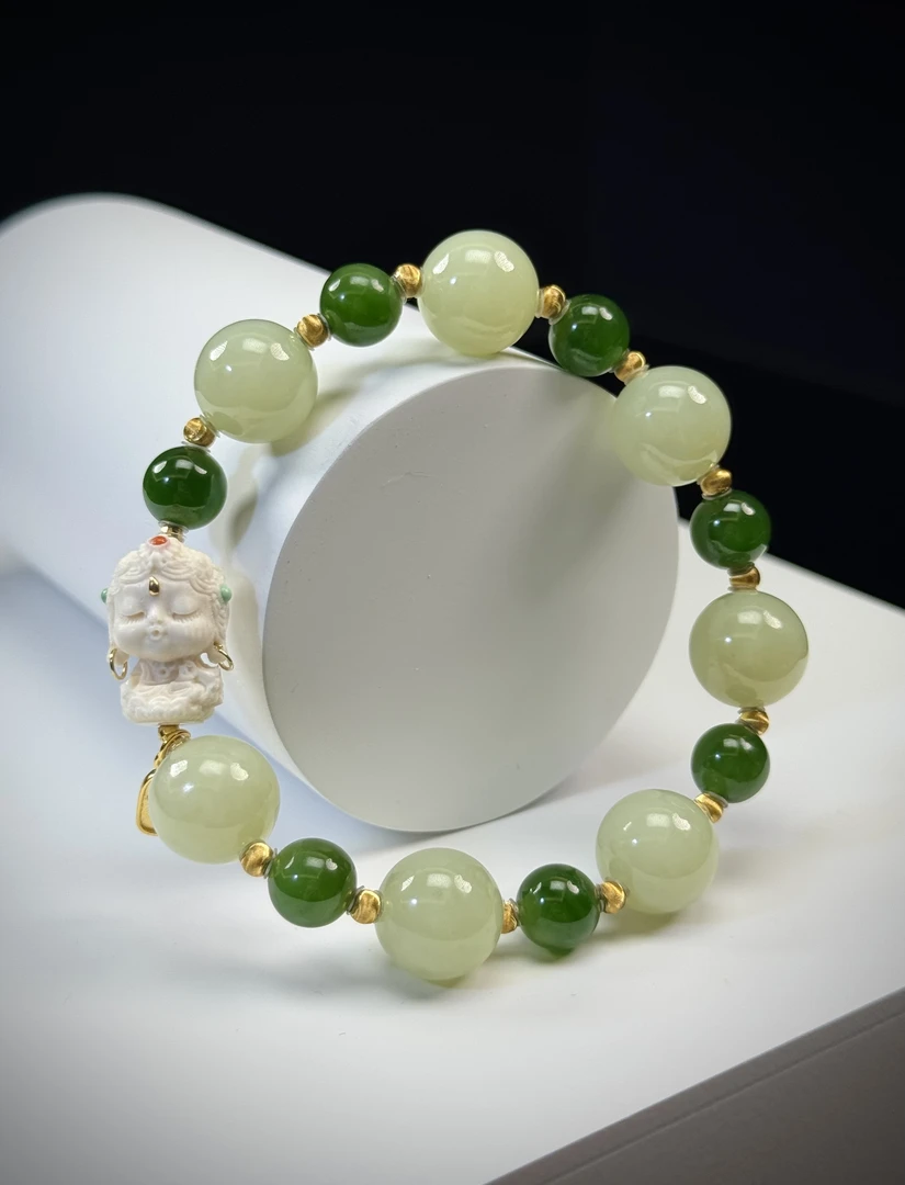 【佑】天然和田玉 黄口 碧玉 杜母 S925银 手串