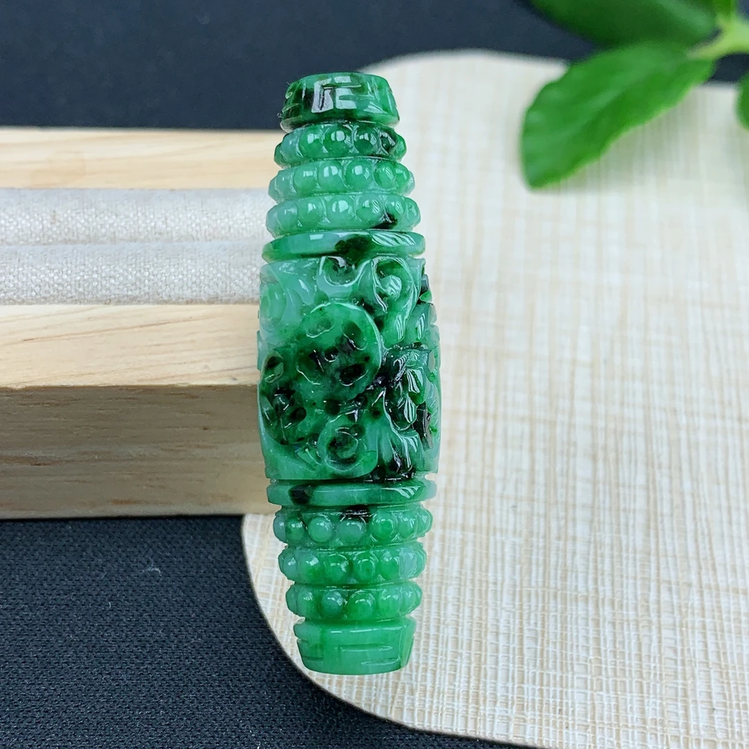 卡宽13优惠纯缅甸天然A货翡翠绿色转运珠雕花路路通吊坠手串