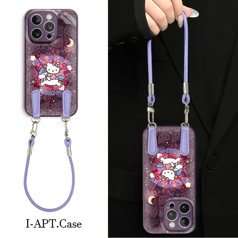 发光KT骑马水凝玻璃壳适用iPhone苹果16手机壳华为oppo小米vivo新