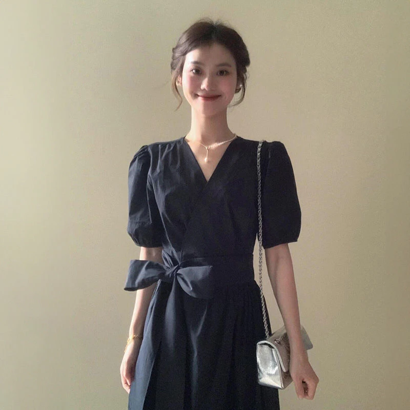 【1.1万人收藏】法式赫本风小个子蝴蝶结黑色连衣裙子女学生夏季