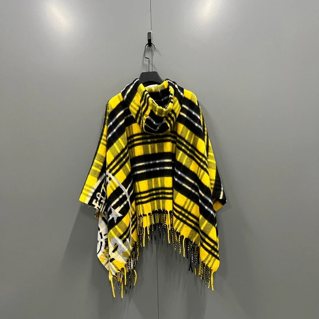 99新 DIOR/迪奥 c214格纹流苏下摆斗篷 均码/bc008791