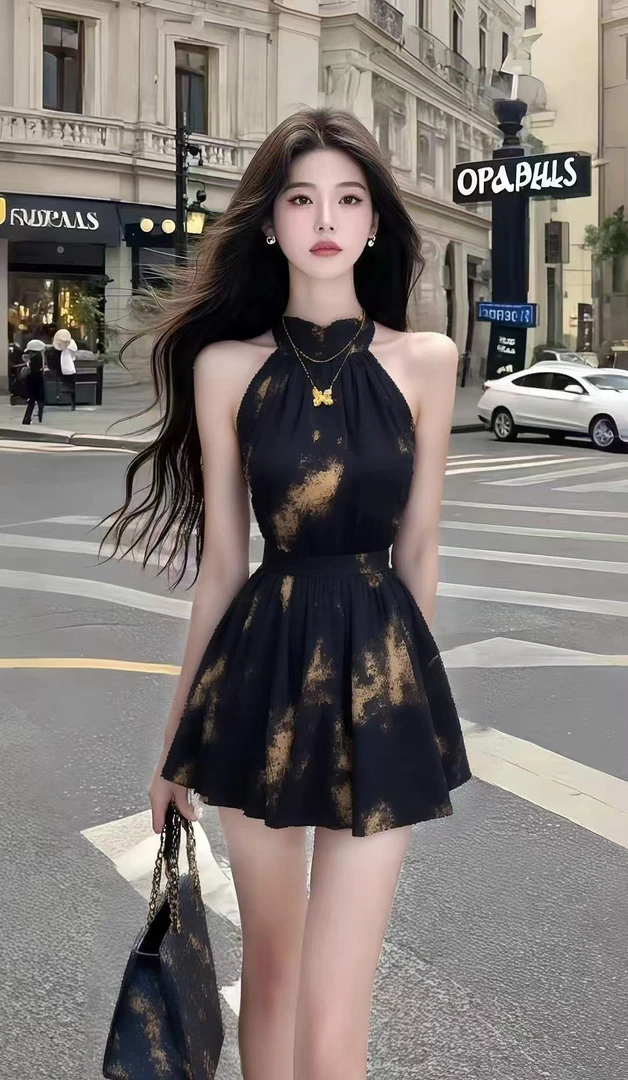 法式温柔知性风黑色不规则领型收腰减龄连衣裙时尚气质氛围感女装